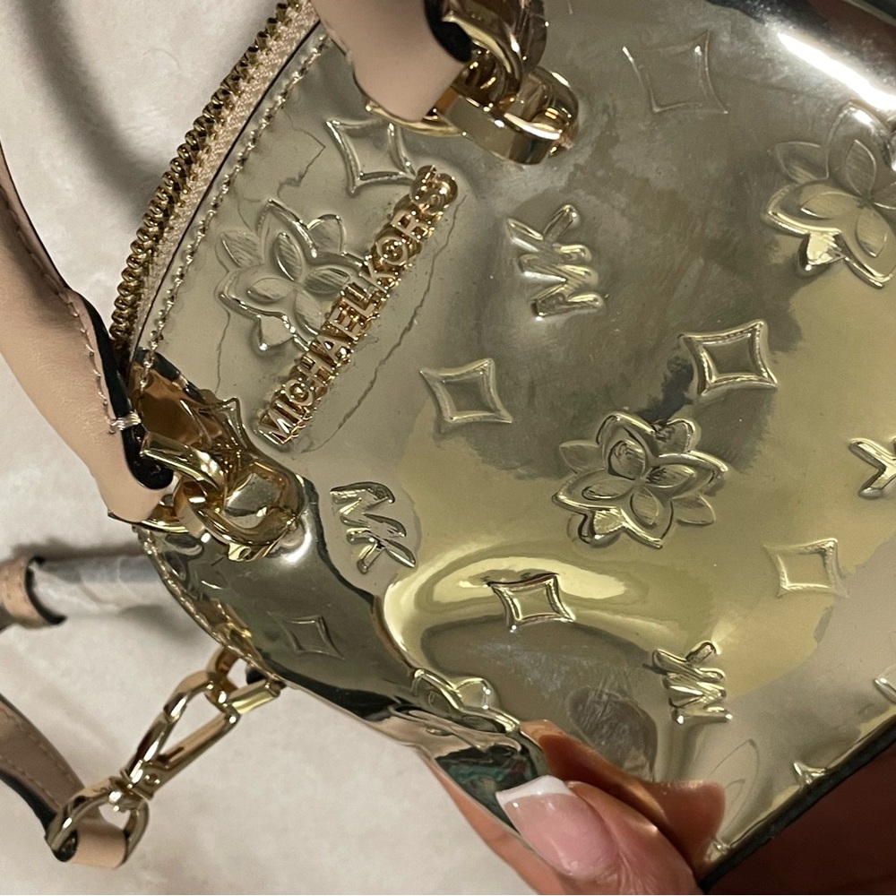 Michael Kors Gold and Cream Mini Crossbody Monogram Bag with Metallic Accents - Picture 2 of 3